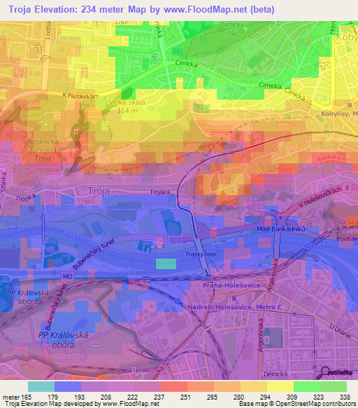 Troja,Czech Republic Elevation Map