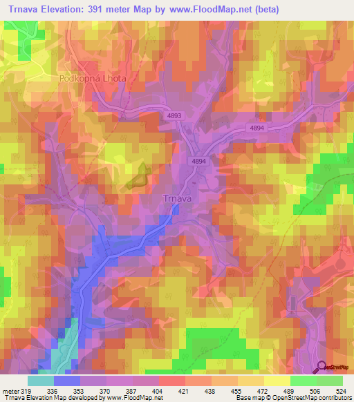 Trnava,Czech Republic Elevation Map
