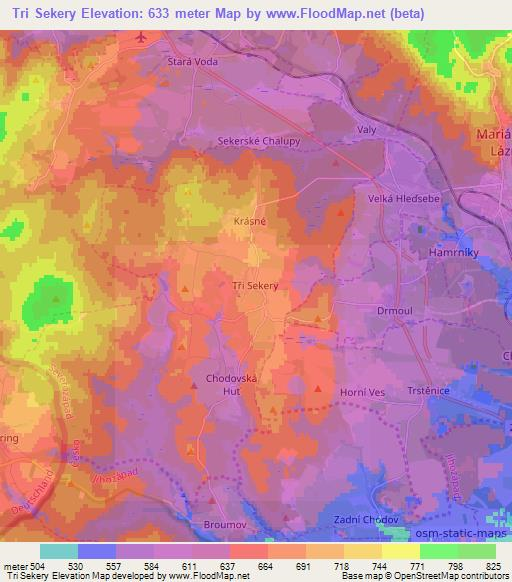 Tri Sekery,Czech Republic Elevation Map