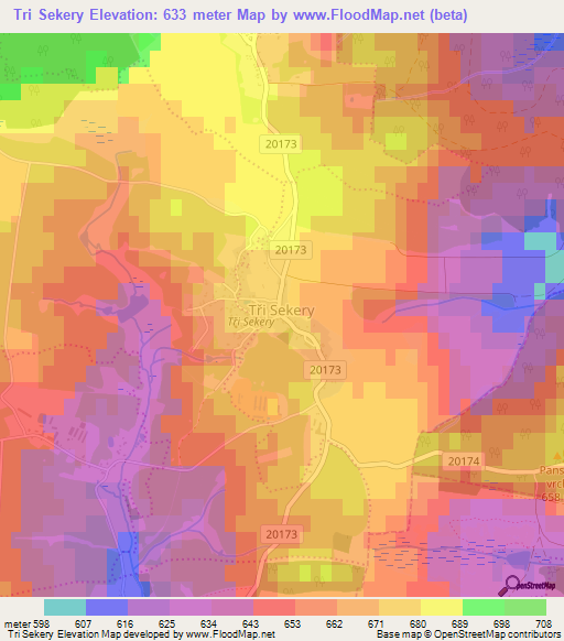 Tri Sekery,Czech Republic Elevation Map