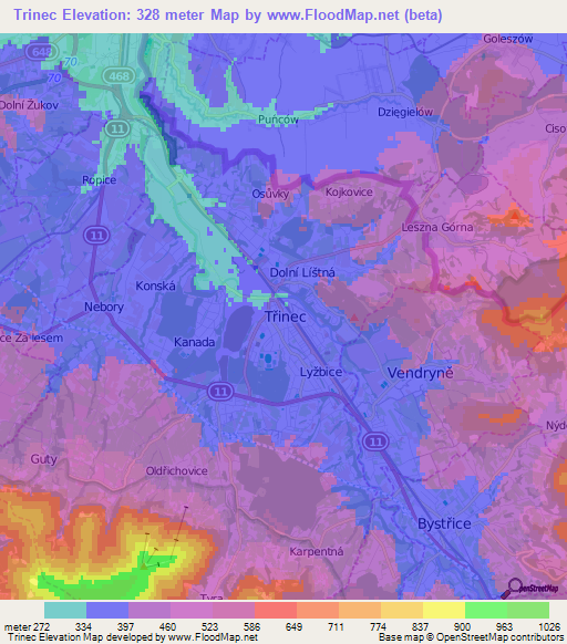 Trinec,Czech Republic Elevation Map
