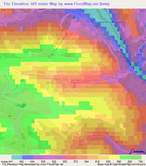 Tric,Czech Republic Elevation Map