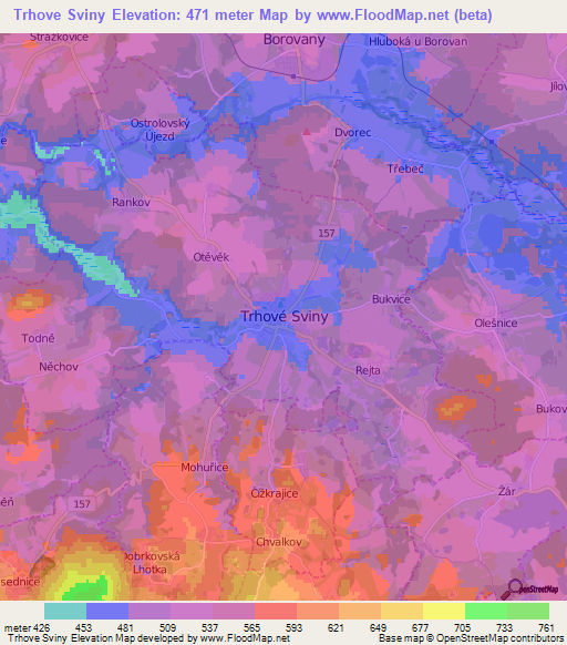 Trhove Sviny,Czech Republic Elevation Map