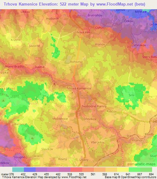Trhova Kamenice,Czech Republic Elevation Map