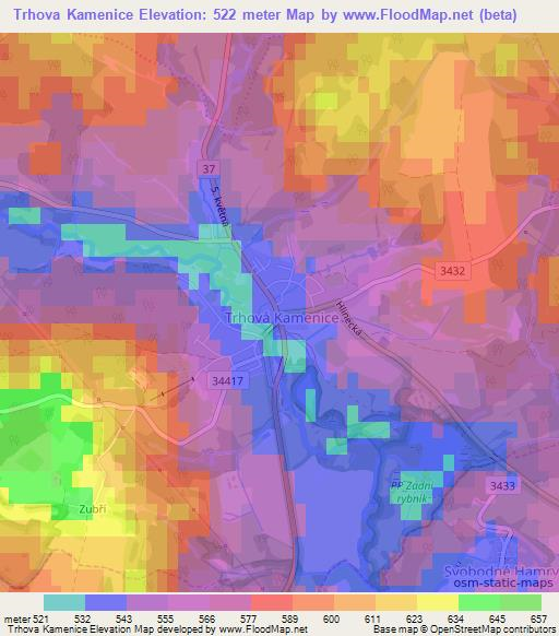 Trhova Kamenice,Czech Republic Elevation Map