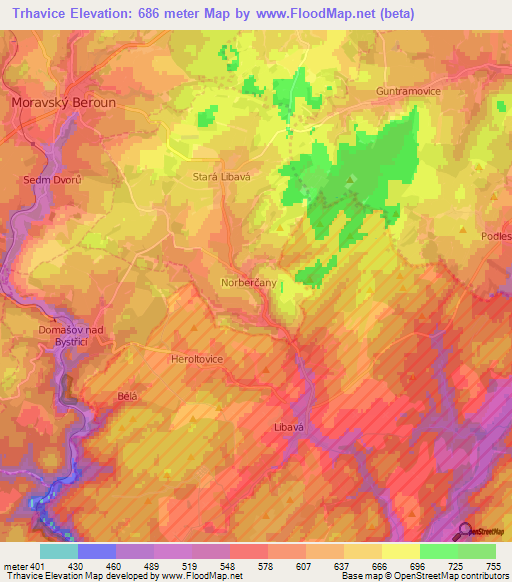Trhavice,Czech Republic Elevation Map