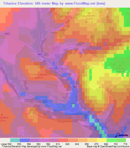 Trhavice,Czech Republic Elevation Map