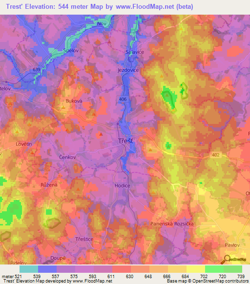 Trest',Czech Republic Elevation Map