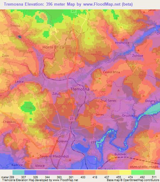 Tremosna,Czech Republic Elevation Map