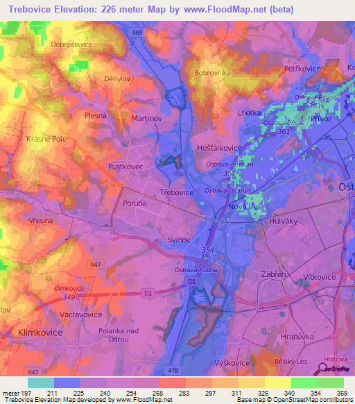 Trebovice,Czech Republic Elevation Map