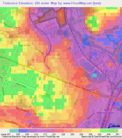 Trebovice,Czech Republic Elevation Map