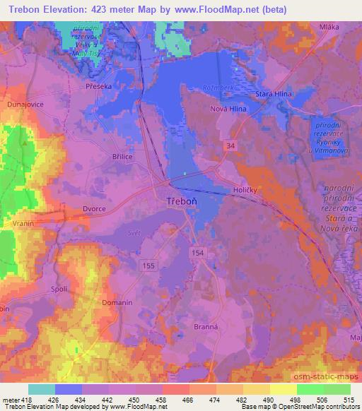 Trebon,Czech Republic Elevation Map