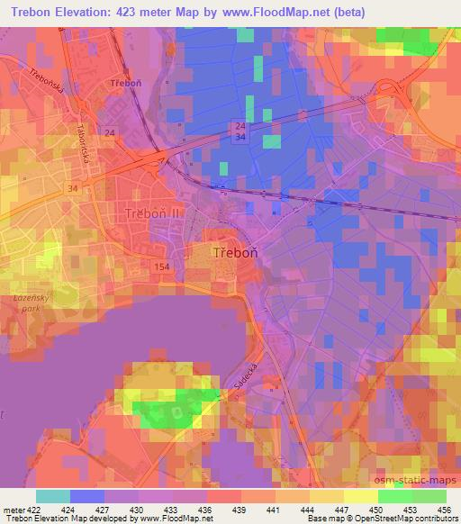 Trebon,Czech Republic Elevation Map