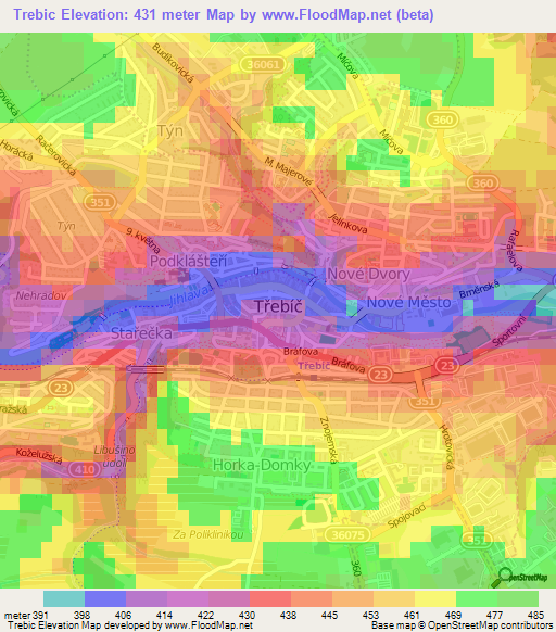 Trebic,Czech Republic Elevation Map