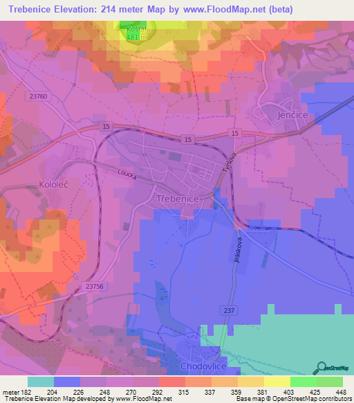 Trebenice,Czech Republic Elevation Map