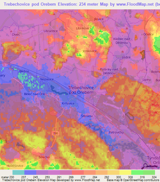 Trebechovice pod Orebem,Czech Republic Elevation Map