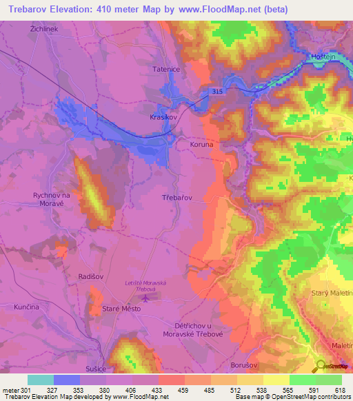 Trebarov,Czech Republic Elevation Map