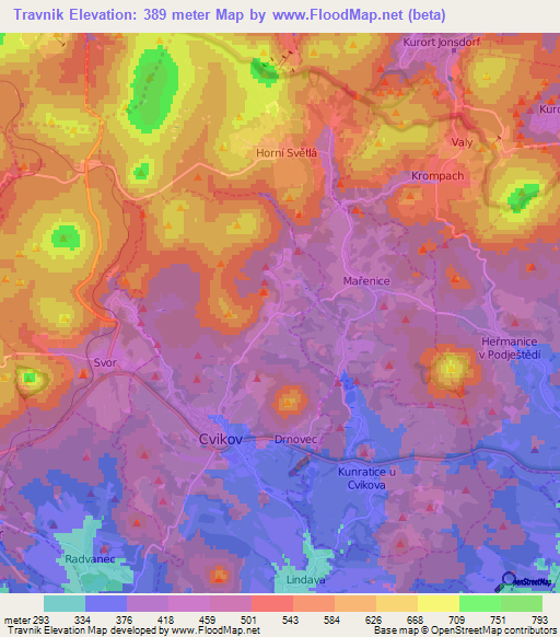 Travnik,Czech Republic Elevation Map