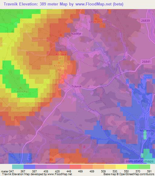 Travnik,Czech Republic Elevation Map