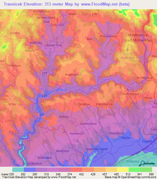 Travnicek,Czech Republic Elevation Map