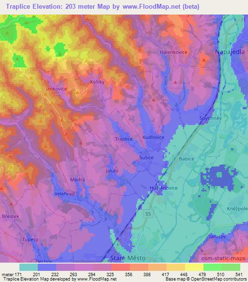 Traplice,Czech Republic Elevation Map