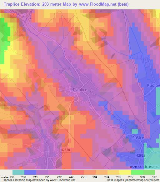 Traplice,Czech Republic Elevation Map