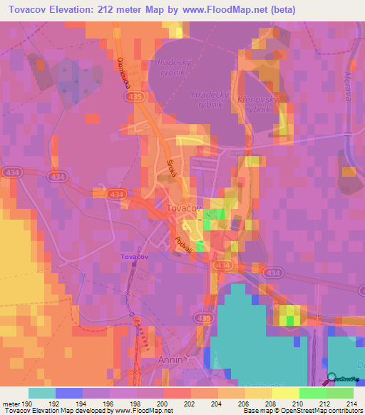Tovacov,Czech Republic Elevation Map