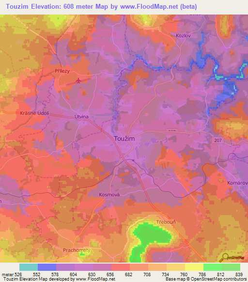 Touzim,Czech Republic Elevation Map