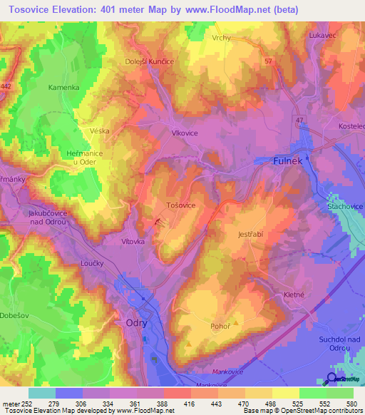 Tosovice,Czech Republic Elevation Map