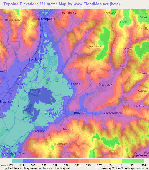 Topolna,Czech Republic Elevation Map