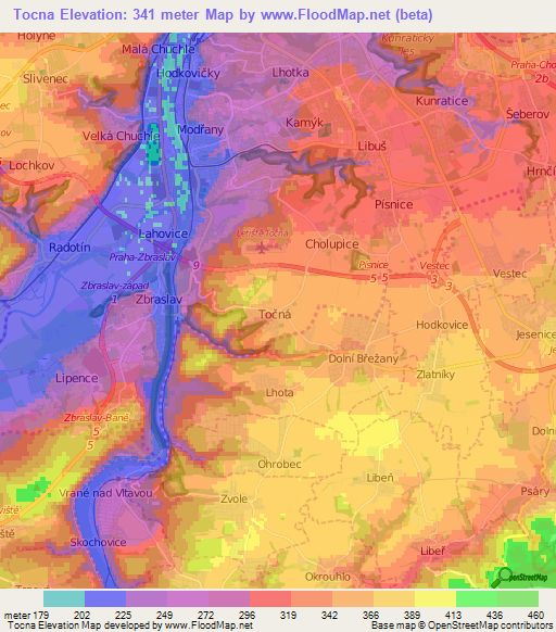 Tocna,Czech Republic Elevation Map