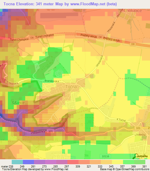 Tocna,Czech Republic Elevation Map