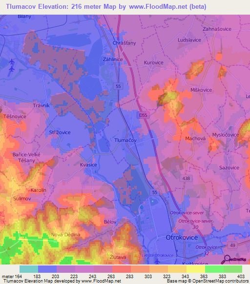 Tlumacov,Czech Republic Elevation Map