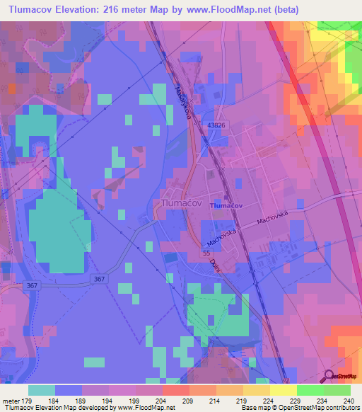 Tlumacov,Czech Republic Elevation Map
