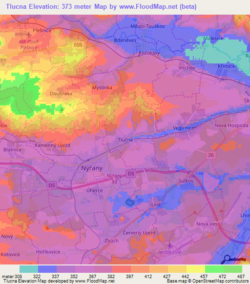 Tlucna,Czech Republic Elevation Map