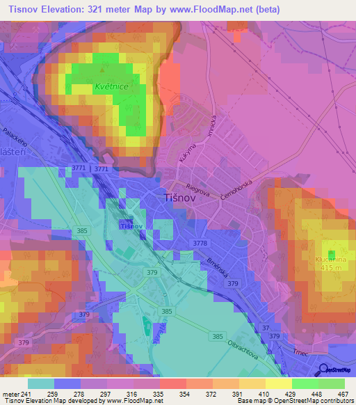 Tisnov,Czech Republic Elevation Map