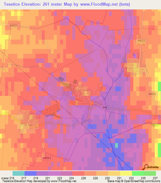 Tesetice,Czech Republic Elevation Map