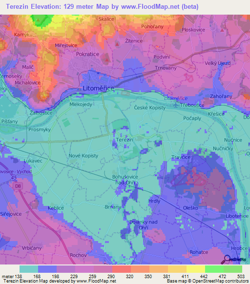 Terezin,Czech Republic Elevation Map