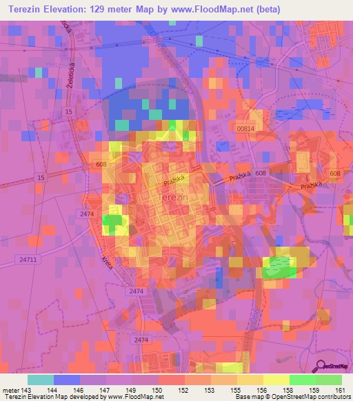 Terezin,Czech Republic Elevation Map