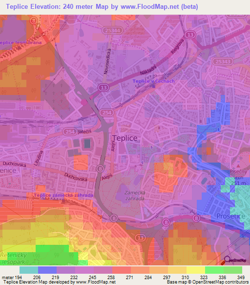 Teplice,Czech Republic Elevation Map