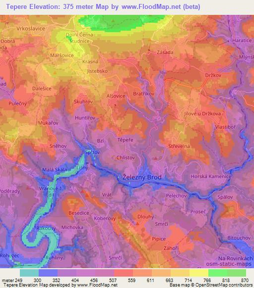 Tepere,Czech Republic Elevation Map