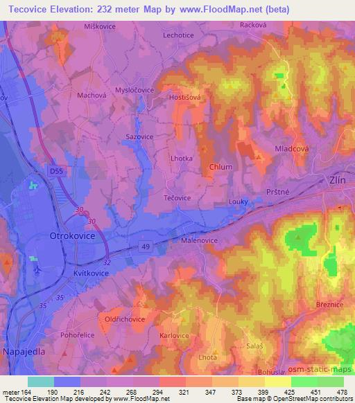 Tecovice,Czech Republic Elevation Map