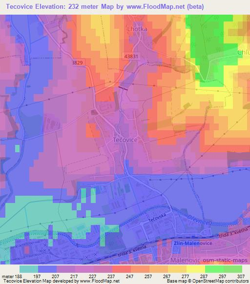 Tecovice,Czech Republic Elevation Map