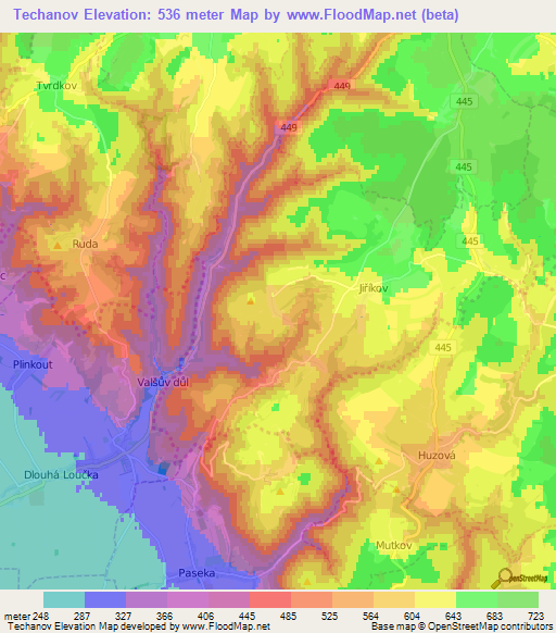 Techanov,Czech Republic Elevation Map