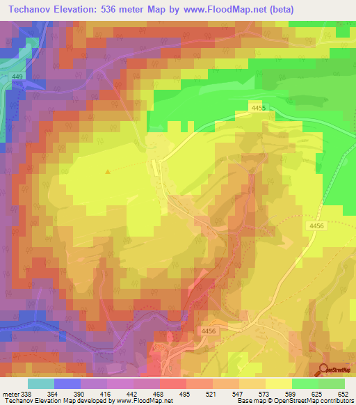 Techanov,Czech Republic Elevation Map