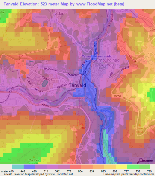 Tanvald,Czech Republic Elevation Map