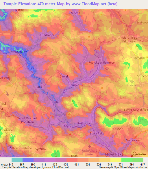 Tample,Czech Republic Elevation Map