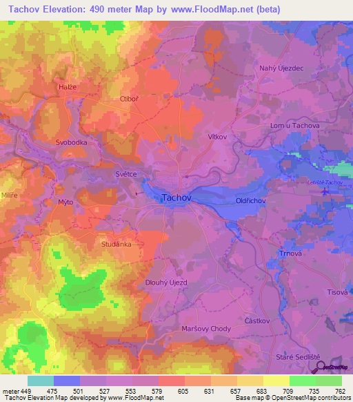Tachov,Czech Republic Elevation Map