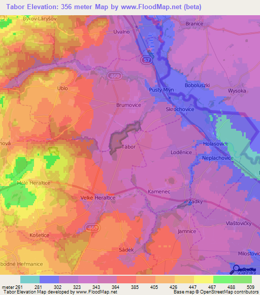 Tabor,Czech Republic Elevation Map
