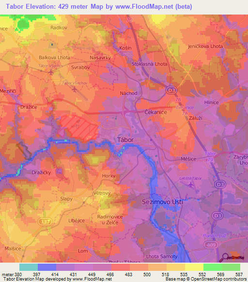 Tabor,Czech Republic Elevation Map